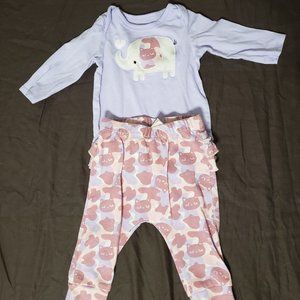 Cat Camo Outfit Set Elephant Pink Purple Pattern 3-6 Months First Impressions
